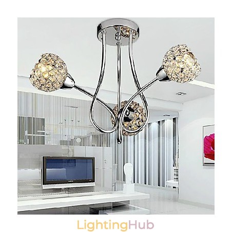 Modern Shining 3 Light Flush Mount In Crystal Design