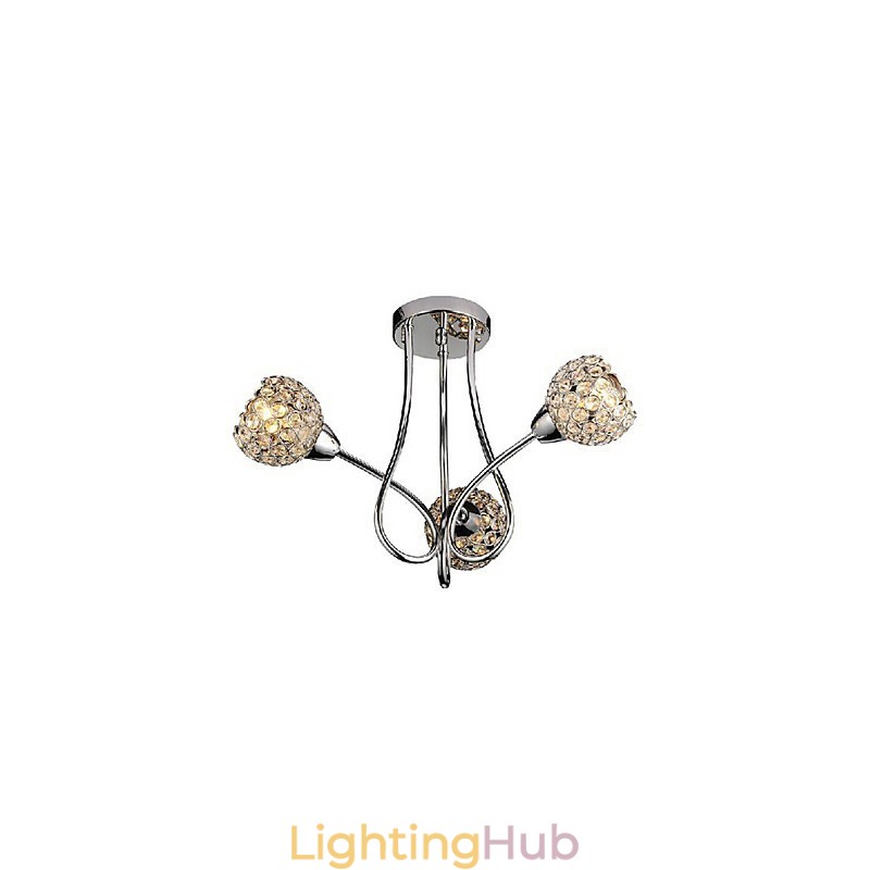Modern Shining 3 Light Flush Mount In Crystal Design