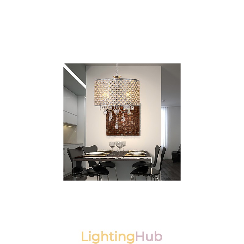 Drum Chandelier Crystal Modern 4 Lights Pendant Lamp