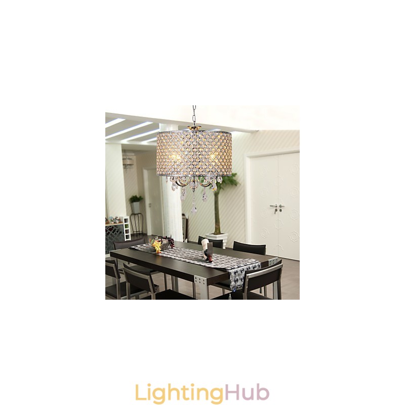 Drum Chandelier Crystal Modern 4 Lights Pendant Lamp