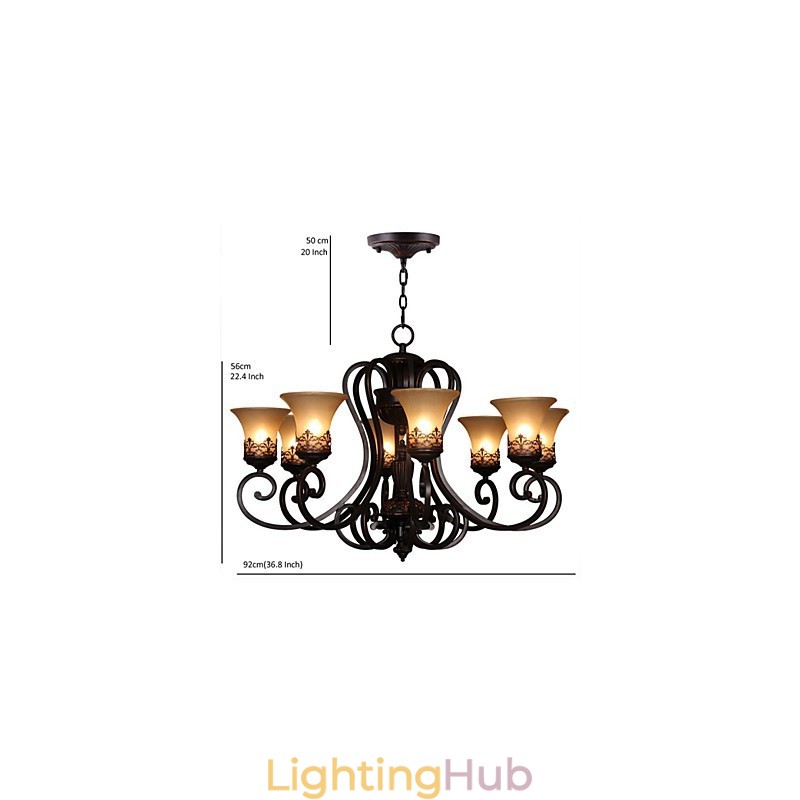Chandelier Pendant Light 8 Lights Vintage Country Island Metal+Glass