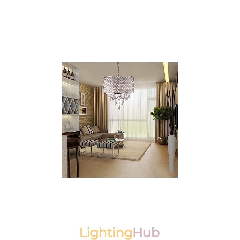 Drum Chandelier Crystal Modern 4 Lights Pendant Lamp