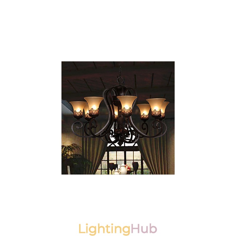 Chandelier Pendant Light 8 Lights Vintage Country Island Metal+Glass