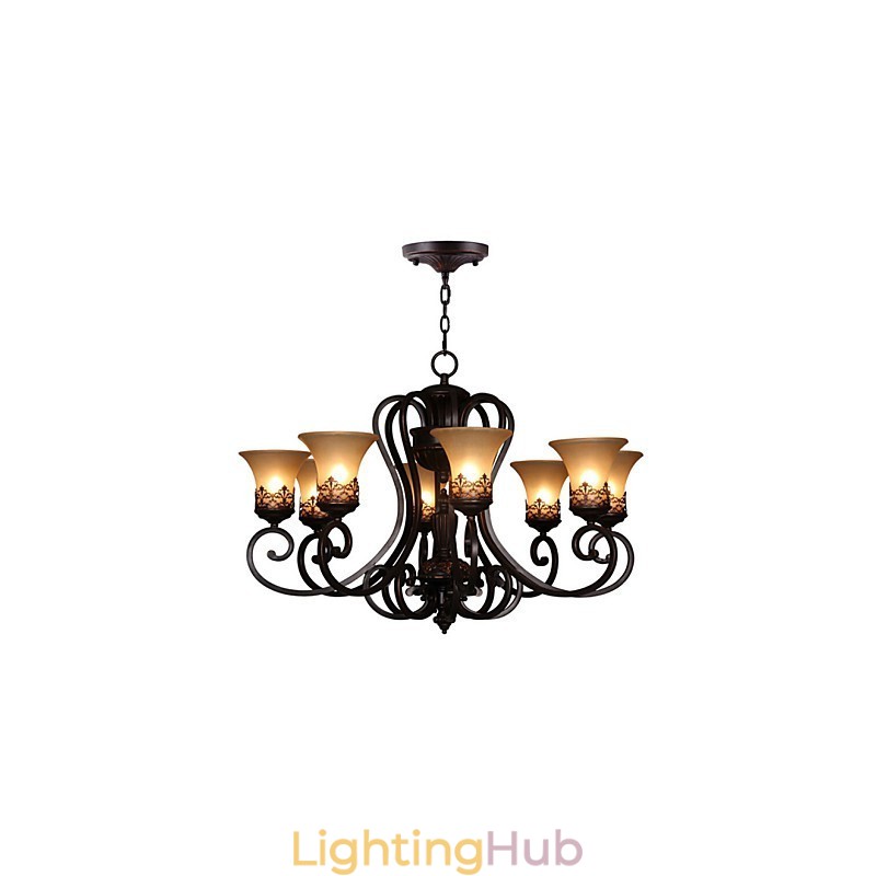 Chandelier Pendant Light 8 Lights Vintage Country Island Metal+Glass