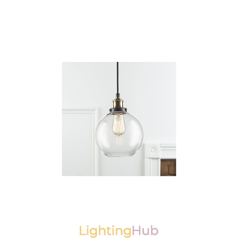 Industrial Factory Pendant Lamp Antique Brass One Light Fixture Glass Shade Cafe Pendant Light