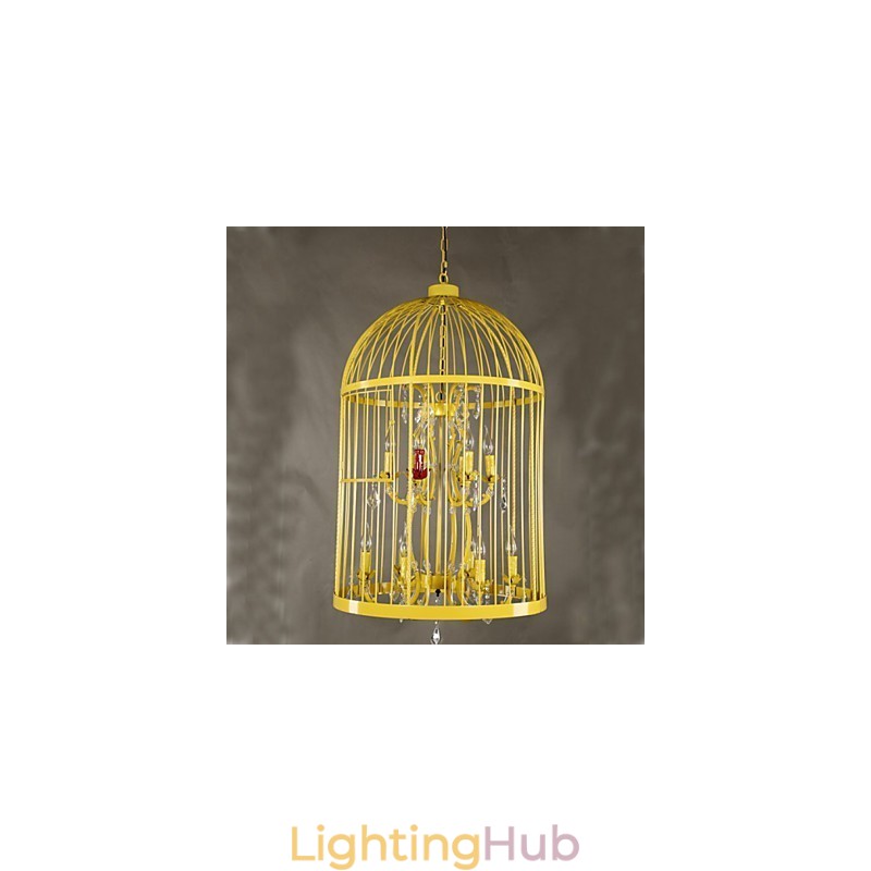 Vintage Iron Cage Staircase Lamp Chandelier Crystal