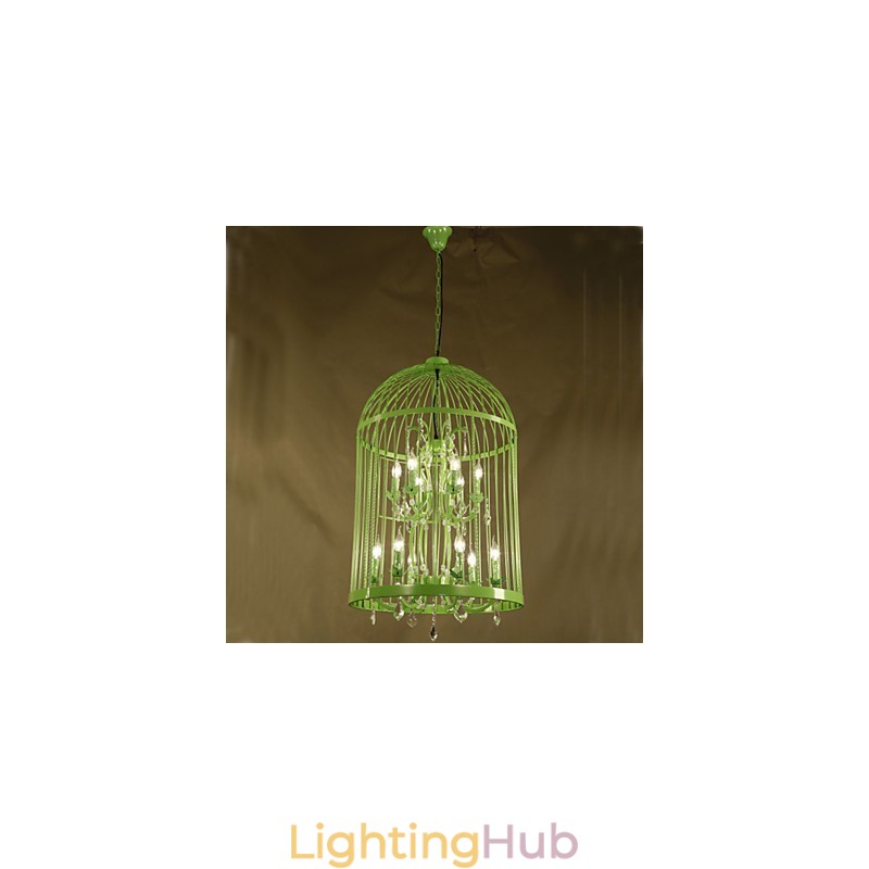 Vintage Iron Cage Staircase Lamp Chandelier Crystal