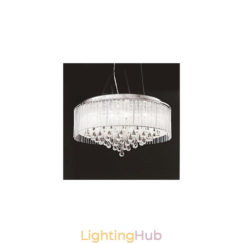 Modern Contemporary Drum Crystal Chrome Pendant Light