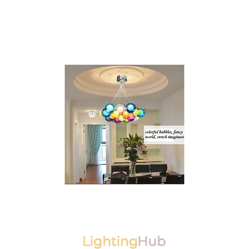 Modern Bubble Globe Colored Glass Pendant Light with 19 Lights