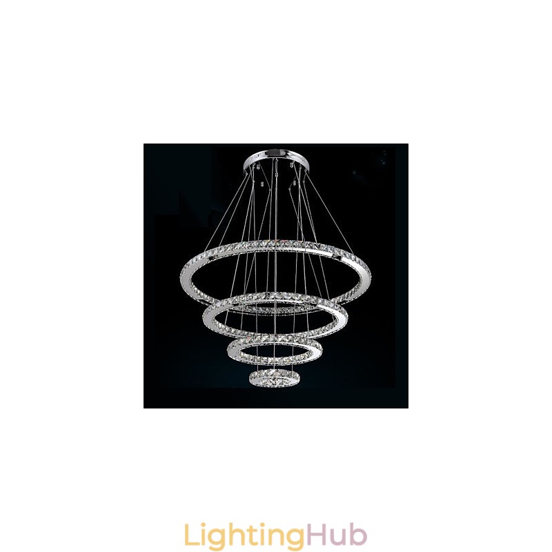Modern Pendant Light Clear Crystal Ceiling Chandelier Lighting Lamp with D100CM+D80CM+D60CM+D40CM