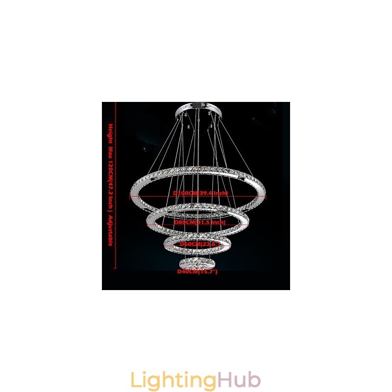 Modern Pendant Light Clear Crystal Ceiling Chandelier Lighting Lamp with D100CM+D80CM+D60CM+D40CM