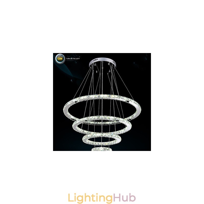 Modern Pendant Light Clear Crystal Ceiling Chandelier Lighting Lamp with D100CM+D80CM+D60CM+D40CM