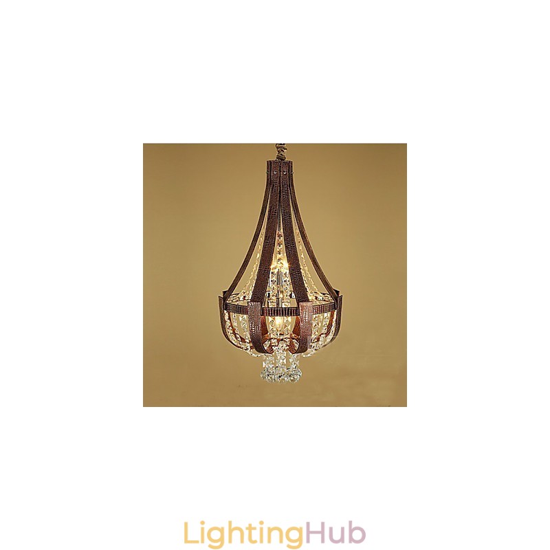 Post Modern Luxury Leather Crystal Creative Lron Chandelier