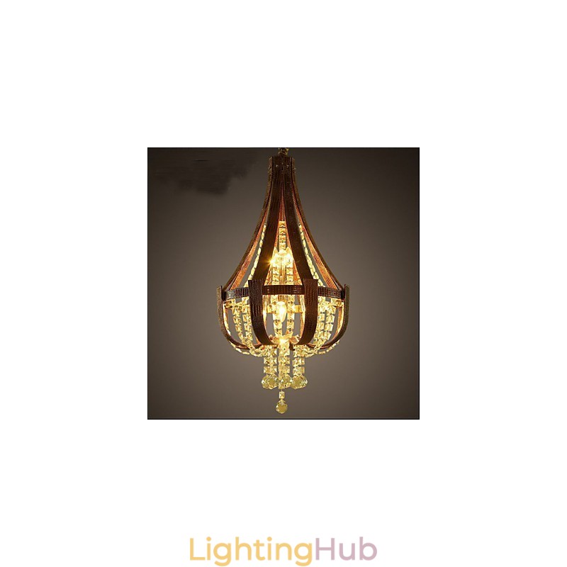 Post Modern Luxury Leather Crystal Creative Lron Chandelier