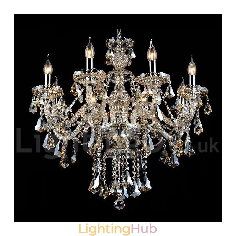 Retro Cognac Color K9 Crystal Modern Chandelier with 8 Lights