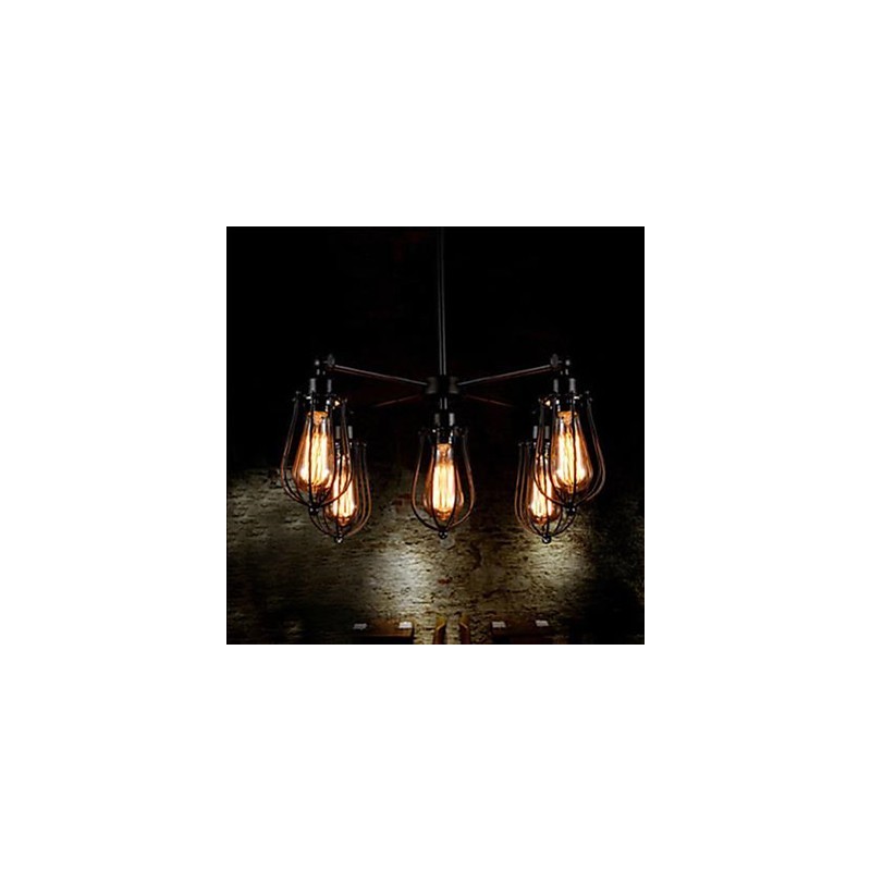 American Industrial Restoring Ancient Ways Wrought Iron Grapefruit 5 Head Droplight