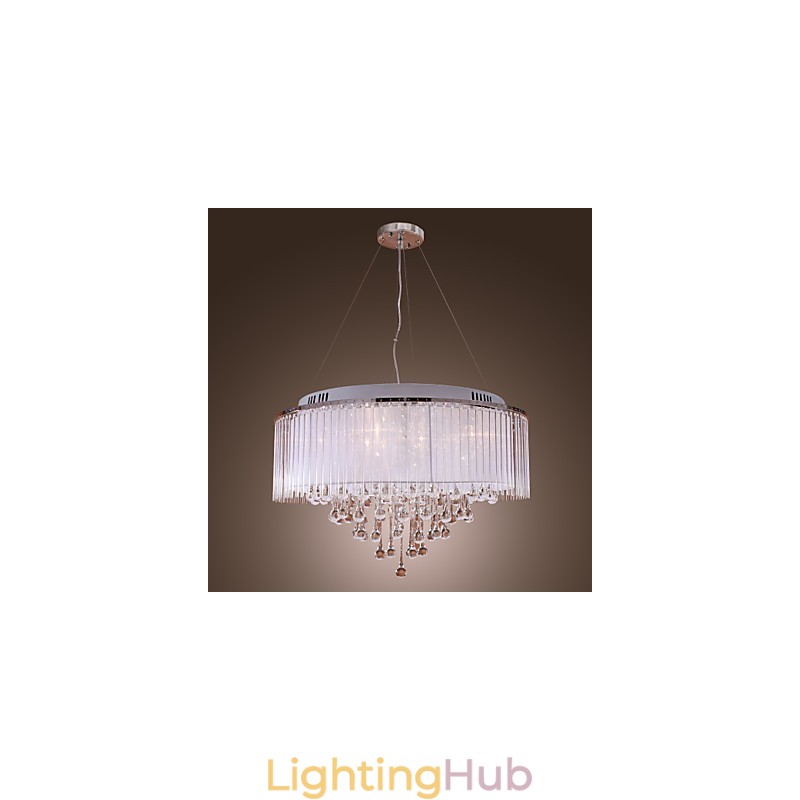 Modern Contemporary Drum Crystal Electroplated Pendant Light