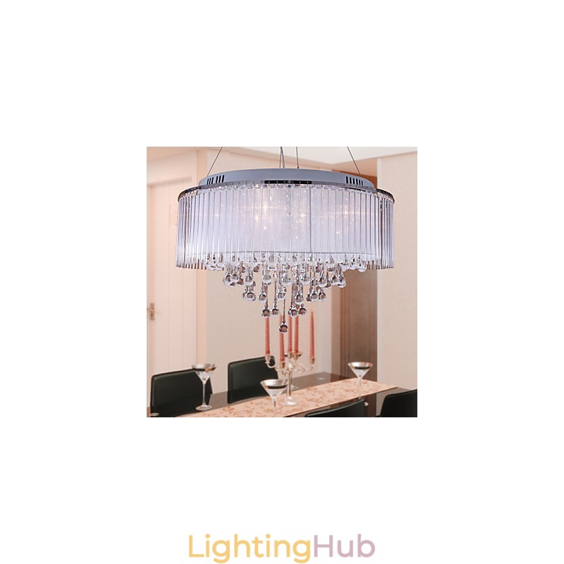 Modern Contemporary Drum Crystal Electroplated Pendant Light