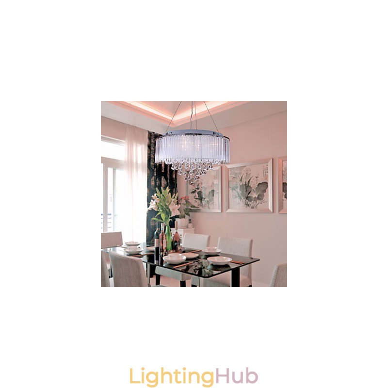 Modern Contemporary Drum Crystal Electroplated Pendant Light