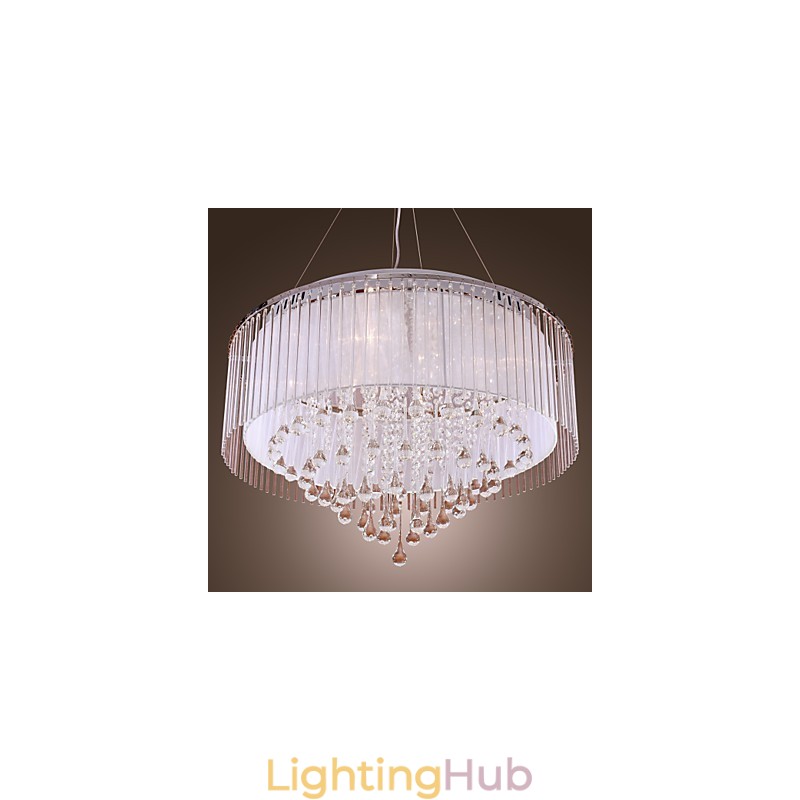 Modern Contemporary Drum Crystal Electroplated Pendant Light