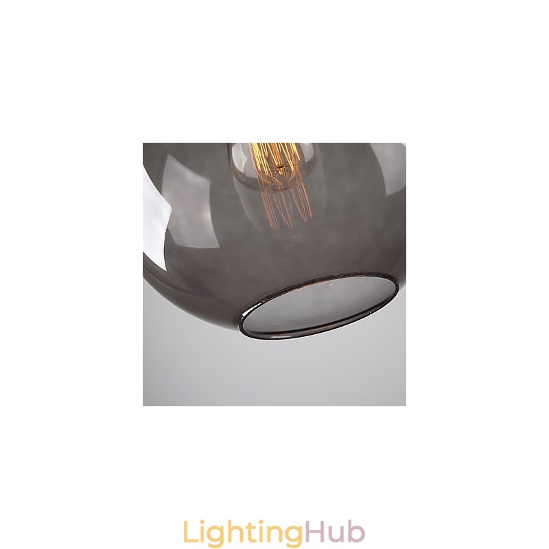 Modern Glass Pendant Light in Round Smoke grey Bubble Design
