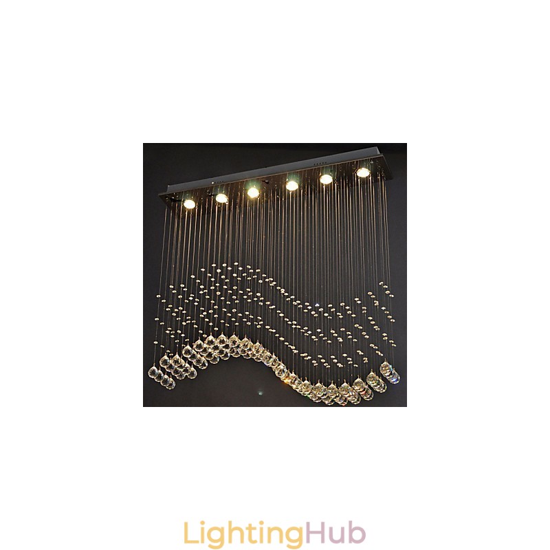 Pendant Light 6 Lights Modern Silver Canpoy Transparent Crystal Waves Ceiling Lighting Fixtures