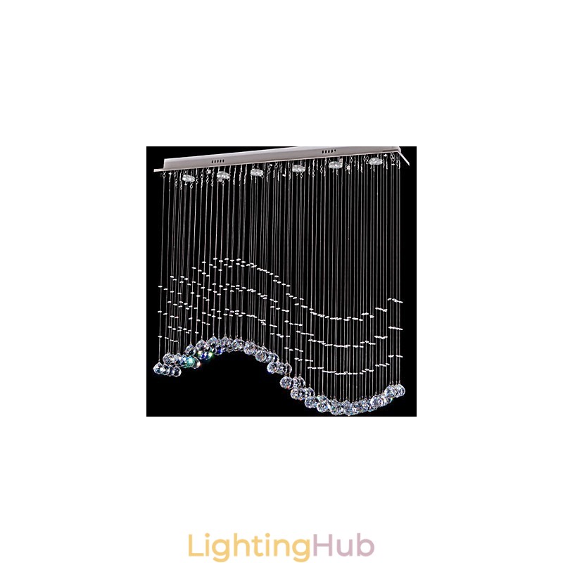 Pendant Light 6 Lights Modern Silver Canpoy Transparent Crystal Waves Ceiling Lighting Fixtures