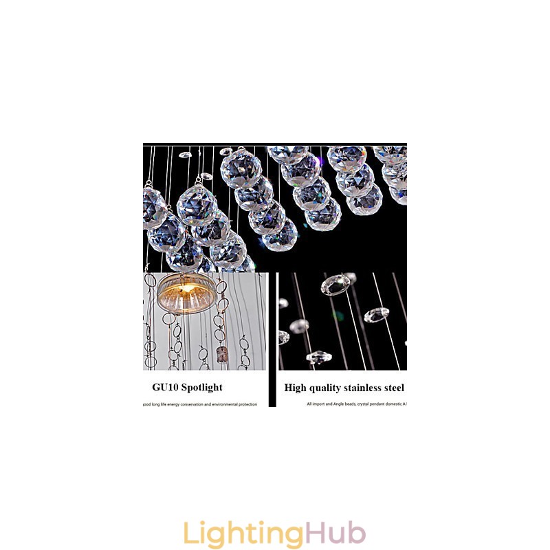 Pendant Light 6 Lights Modern Silver Canpoy Transparent Crystal Waves Ceiling Lighting Fixtures