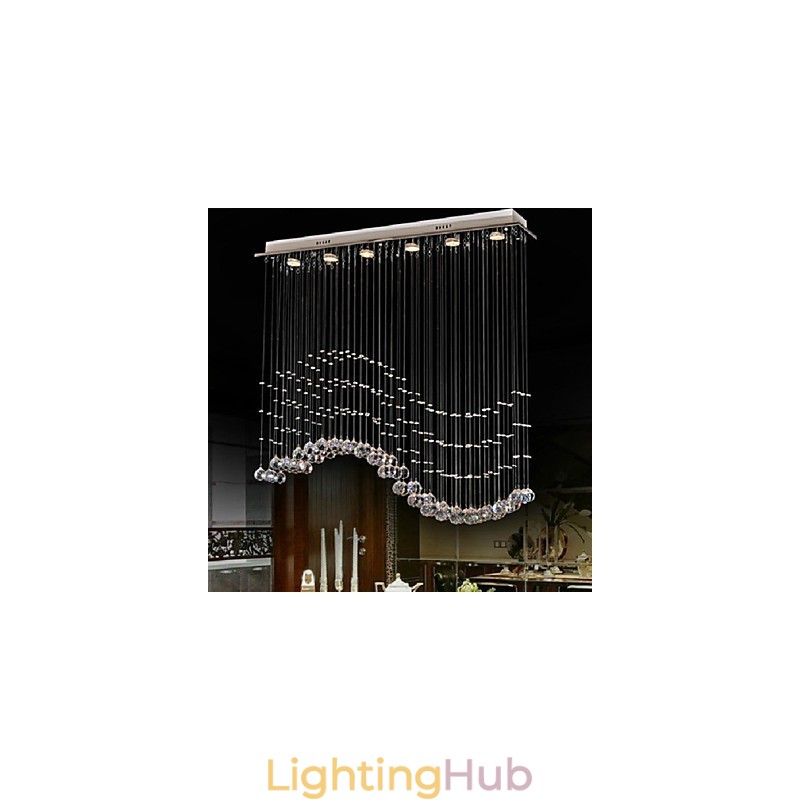 Pendant Light 6 Lights Modern Silver Canpoy Transparent Crystal Waves Ceiling Lighting Fixtures
