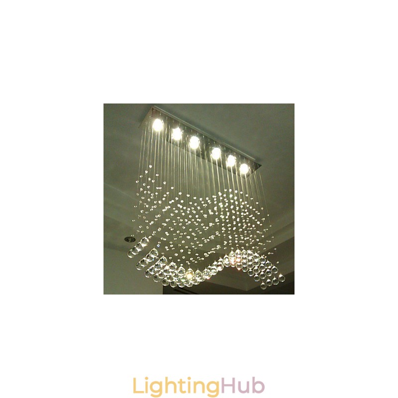Pendant Light 6 Lights Modern Silver Canpoy Transparent Crystal Waves Ceiling Lighting Fixtures