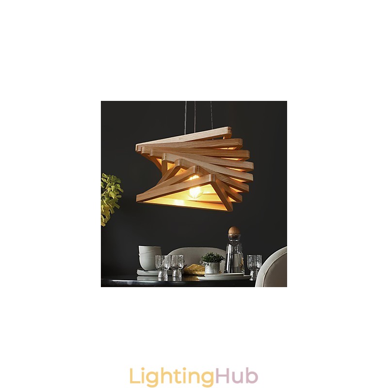 1Traditional Classic Country Mini Style Painting Wood Bamboo Pendant Light