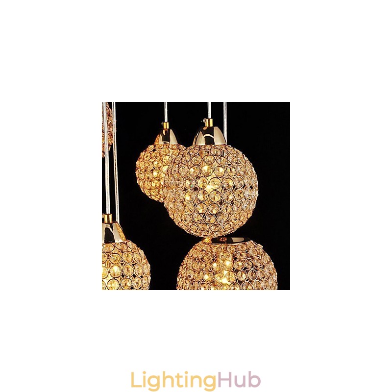 Modern Contemporary Globe Crystal Electroplated Metal Pendant Light