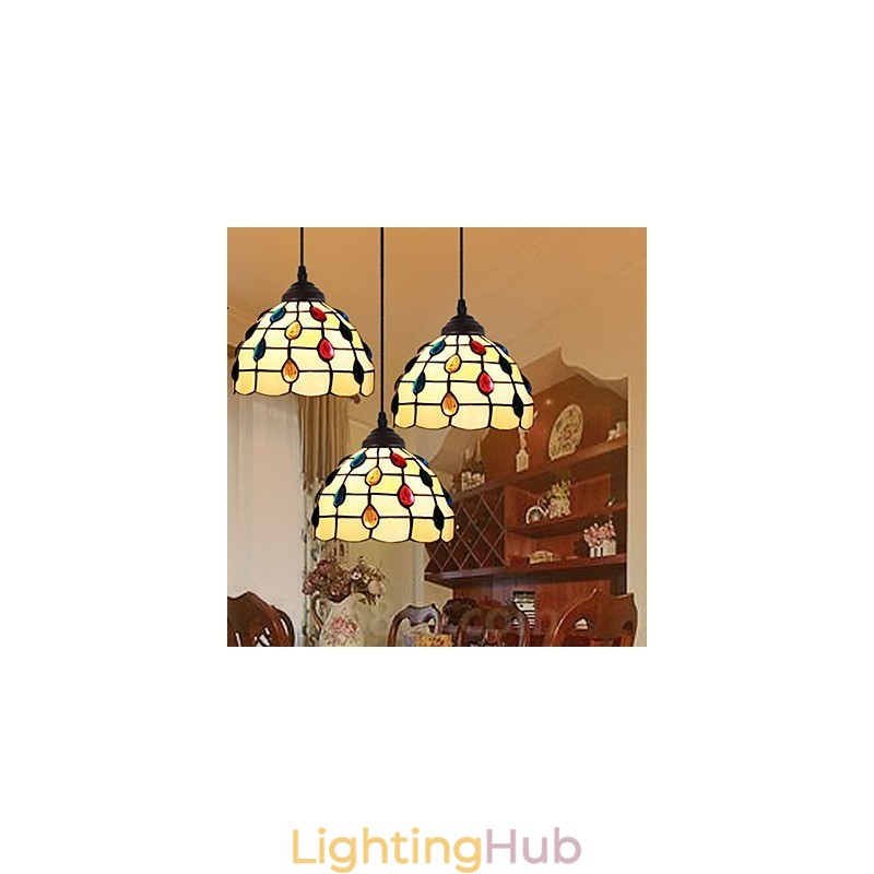 European Rural Creative Arts Stained Glass Chandelier Restoring Ancient Ways Lamp Light