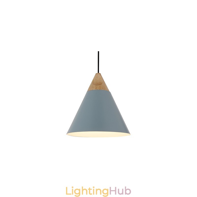 Mini Artistic Cone Pendant Lamp 1 Light Mordern Simplicity Finish Black White Dusty Blue Aluminum & Wooden Droplight