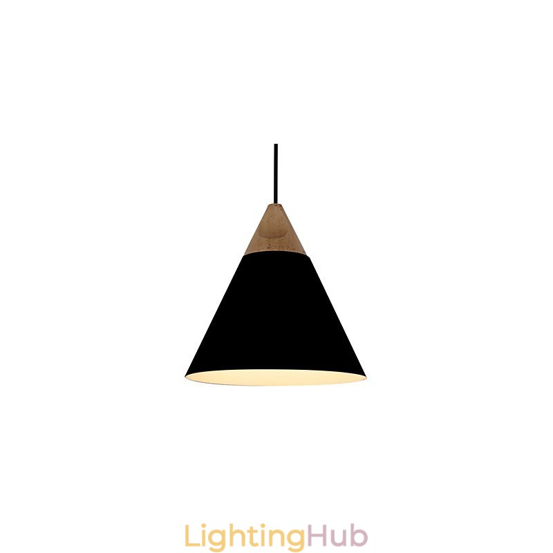 Mini Artistic Cone Pendant Lamp 1 Light Mordern Simplicity Finish Black White Dusty Blue Aluminum & Wooden Droplight