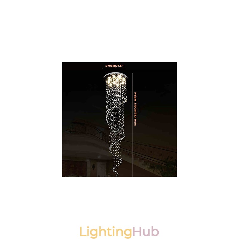 Modern Crystal Pendant Light Chandelier Lighting Lamps Fixtures with Single Spiral D70CM H250CM