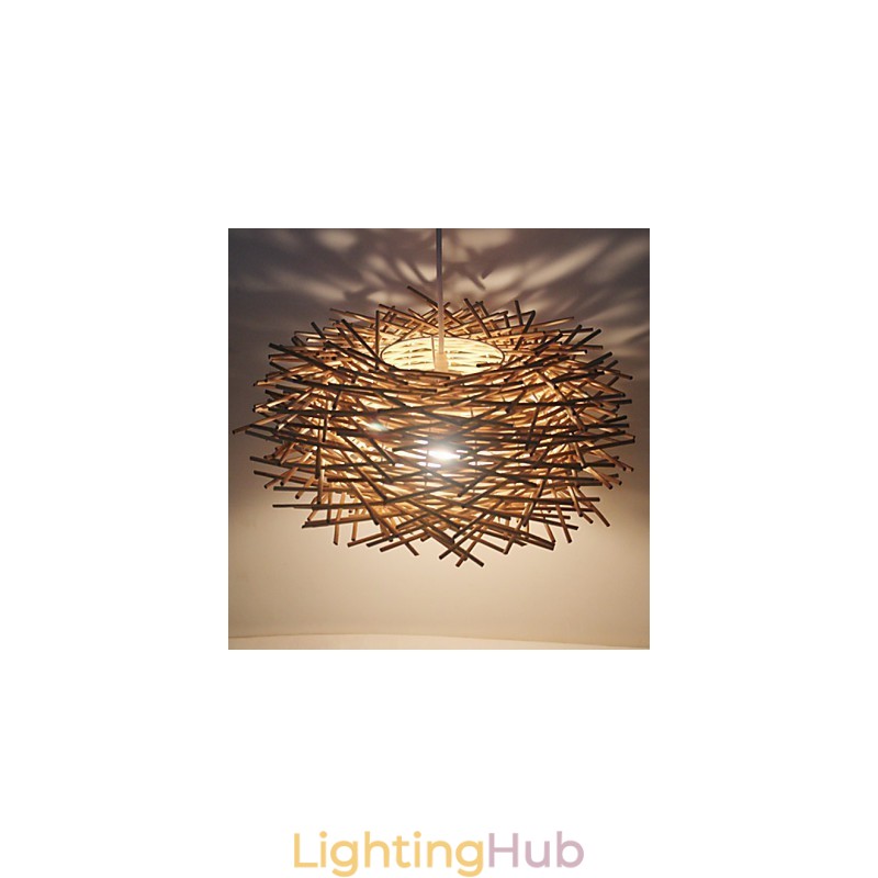 Modern Rural Cany Art Woven Rattan Single Head Droplight Lamp