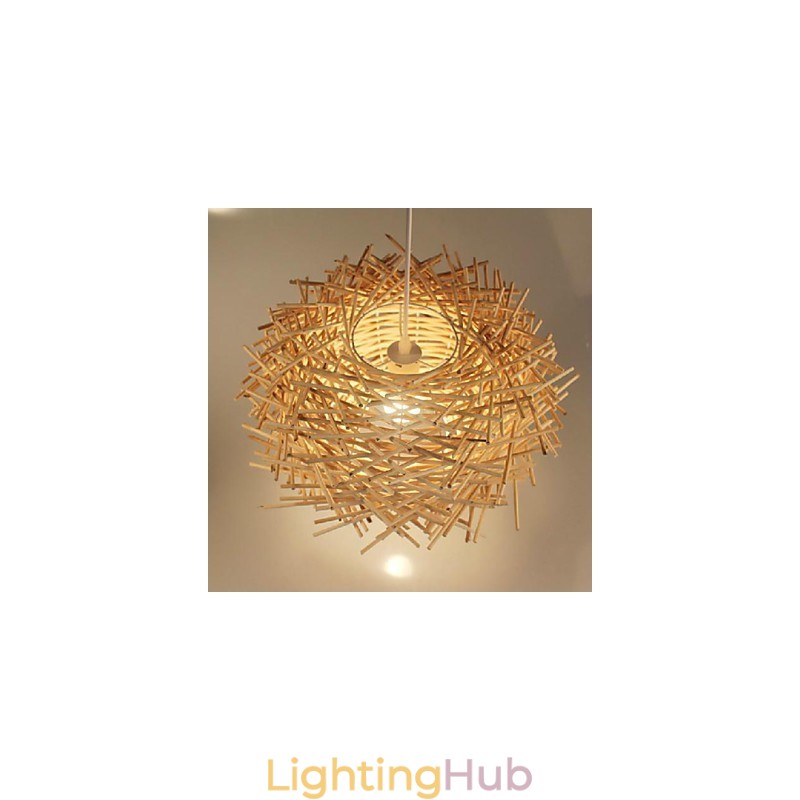 Modern Rural Cany Art Woven Rattan Single Head Droplight Lamp