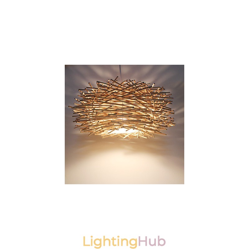 Modern Rural Cany Art Woven Rattan Single Head Droplight Lamp