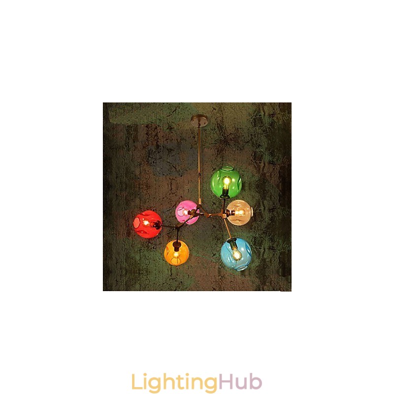 Art Color Glass Bulb Pendant 6 Light Chandelier