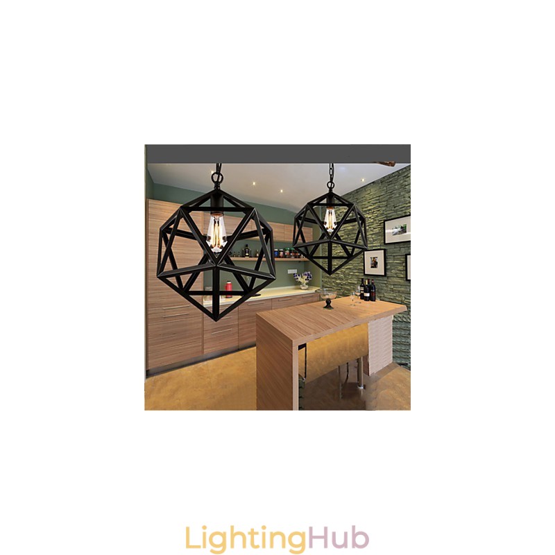 Retro industrial lamp droplight hexahedron artistic originality wrought iron Pendant Light