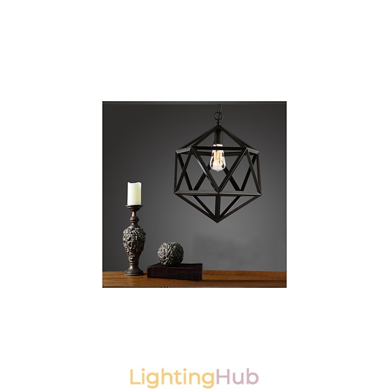 Retro industrial lamp droplight hexahedron artistic originality wrought iron Pendant Light