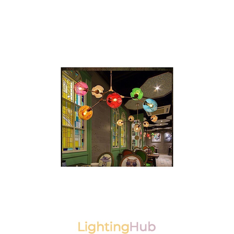 Art Color Glass Bulb Pendant 6 Light Chandelier