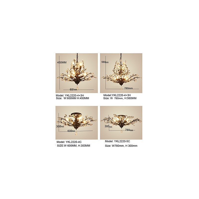 Vintage Crystal Flush Mount 7Lights Metal Painting Black OR Gold