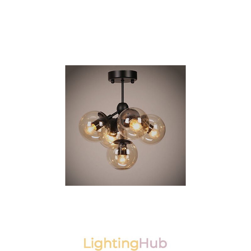 Chandelier 5 Lights Glass Ball Lights Retro Outdoors Garage Metal