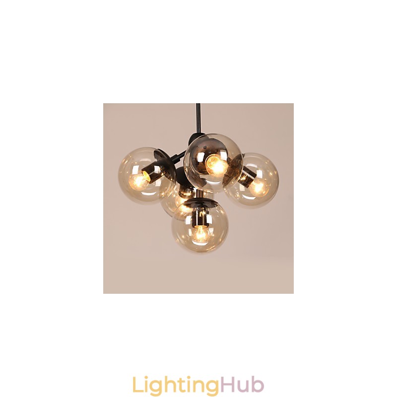 Chandelier 5 Lights Glass Ball Lights Retro Outdoors Garage Metal