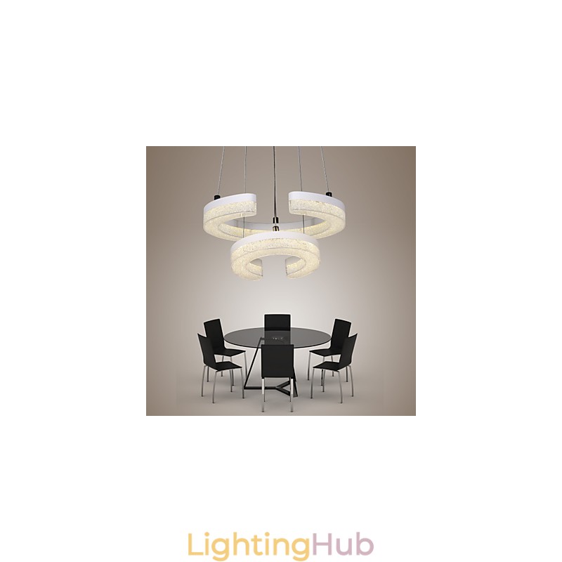 Crystal Pendant Light The Letter "C" Shape Modern Lamp Two Rings