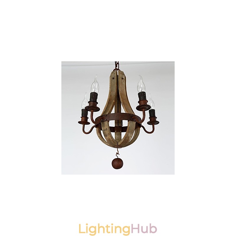 Vintage Mini Style Painting Wood Bamboo Chandelier