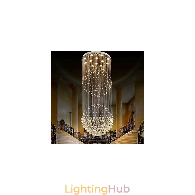 Pendant Light Modern Crystal Chandelier 12 Lights Silver Canpoy Clear Crystal Globe Ceiling Lamps Fixtures