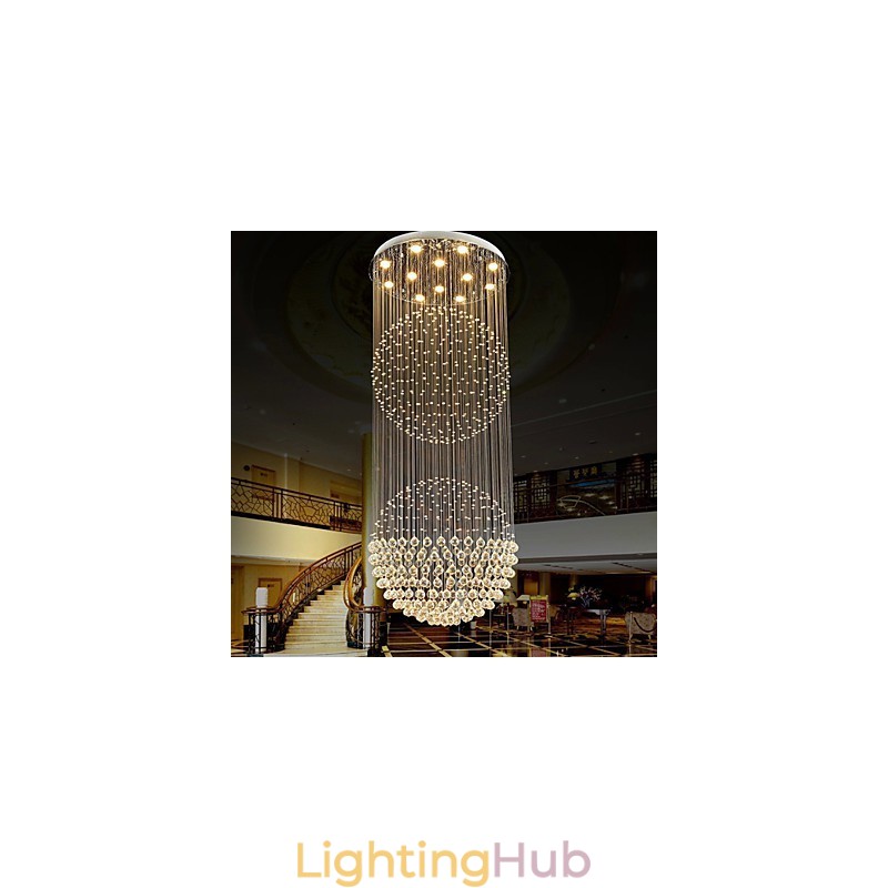Pendant Light Modern Crystal Chandelier 12 Lights Silver Canpoy Clear Crystal Globe Ceiling Lamps Fixtures